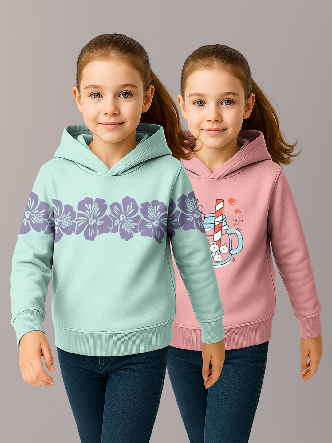 HELLCAT Girls Pack of 2 Graphic Printed Hooded Pullover Sweatshirt