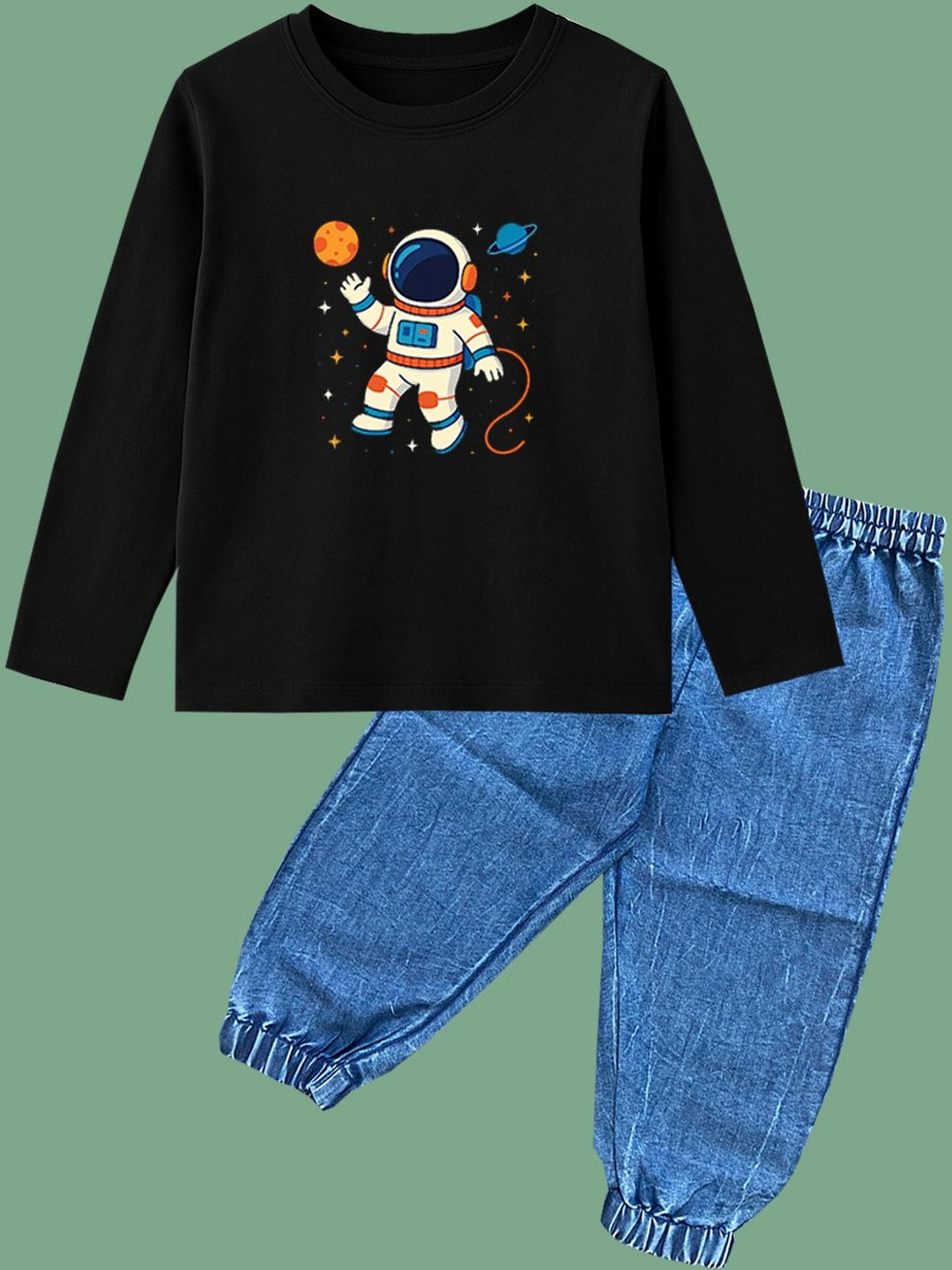 BAESD Kids Printed T-Shirt with denim jogger