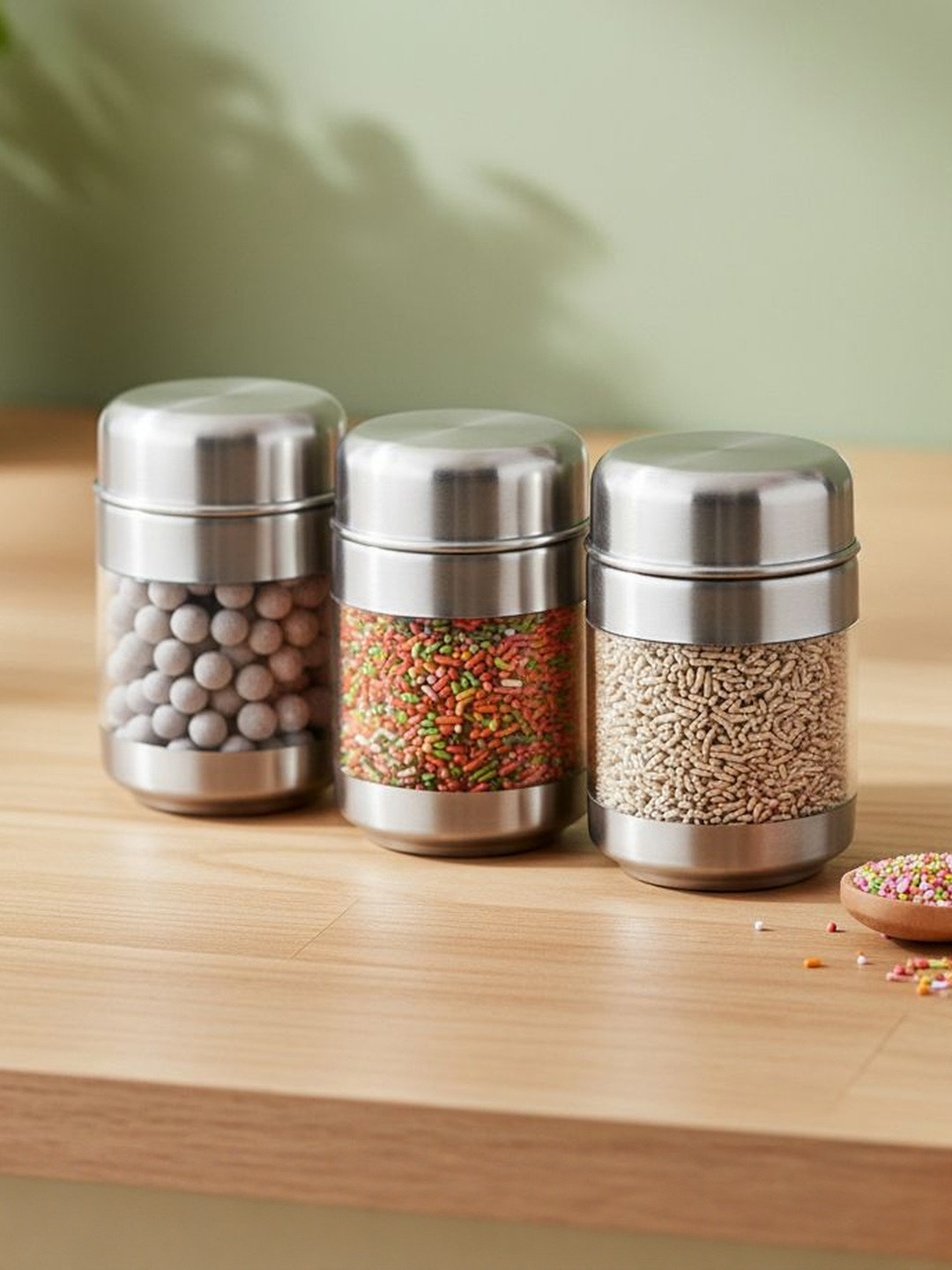 SIZZLE Silver-Toned 3Pieces Stainless Steel Durable Canister Containers