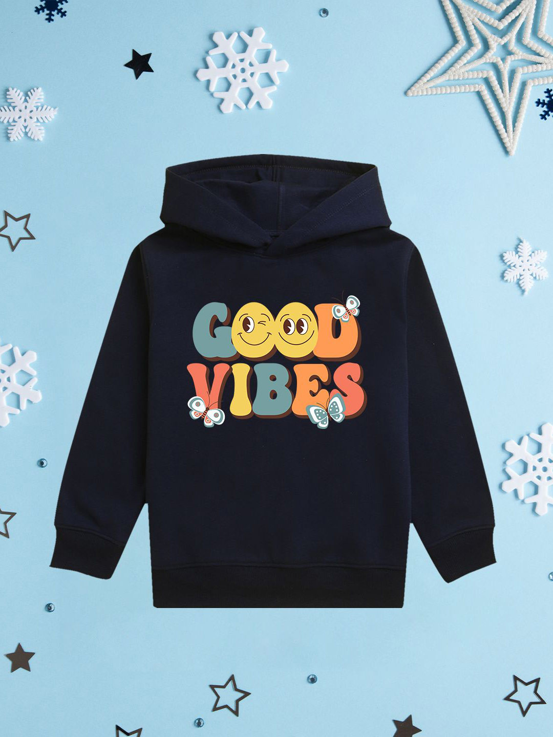 NUSYL Girls Good Vibes Printed Hooded Sweatshirt