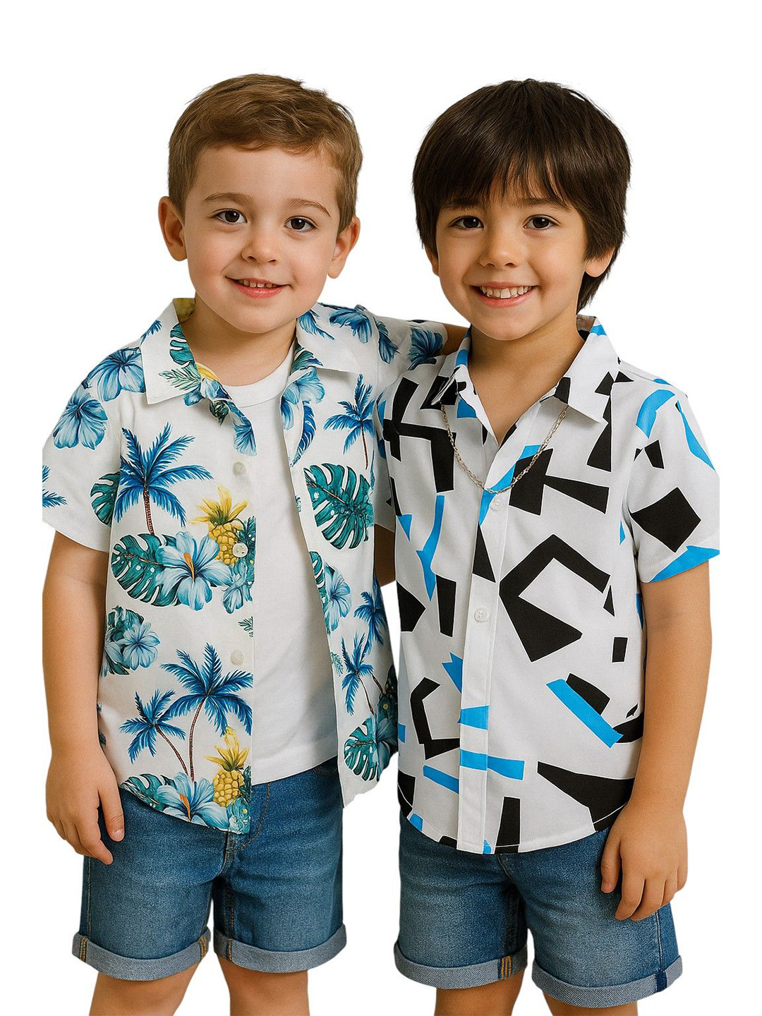 M J Fashion Kids Relaxed Fit Floral Printed Spread Collar Cotton Casual Shirts Pack of 2