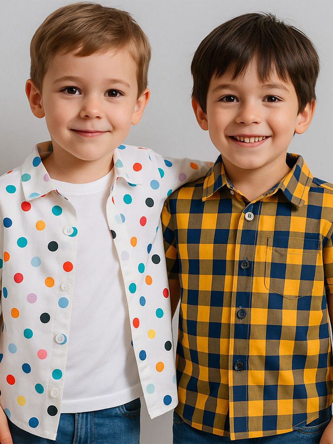 M J Fashion Boys Pack of 2 Relaxed Fit Polka Dots Printed Cotton Casual Shirts