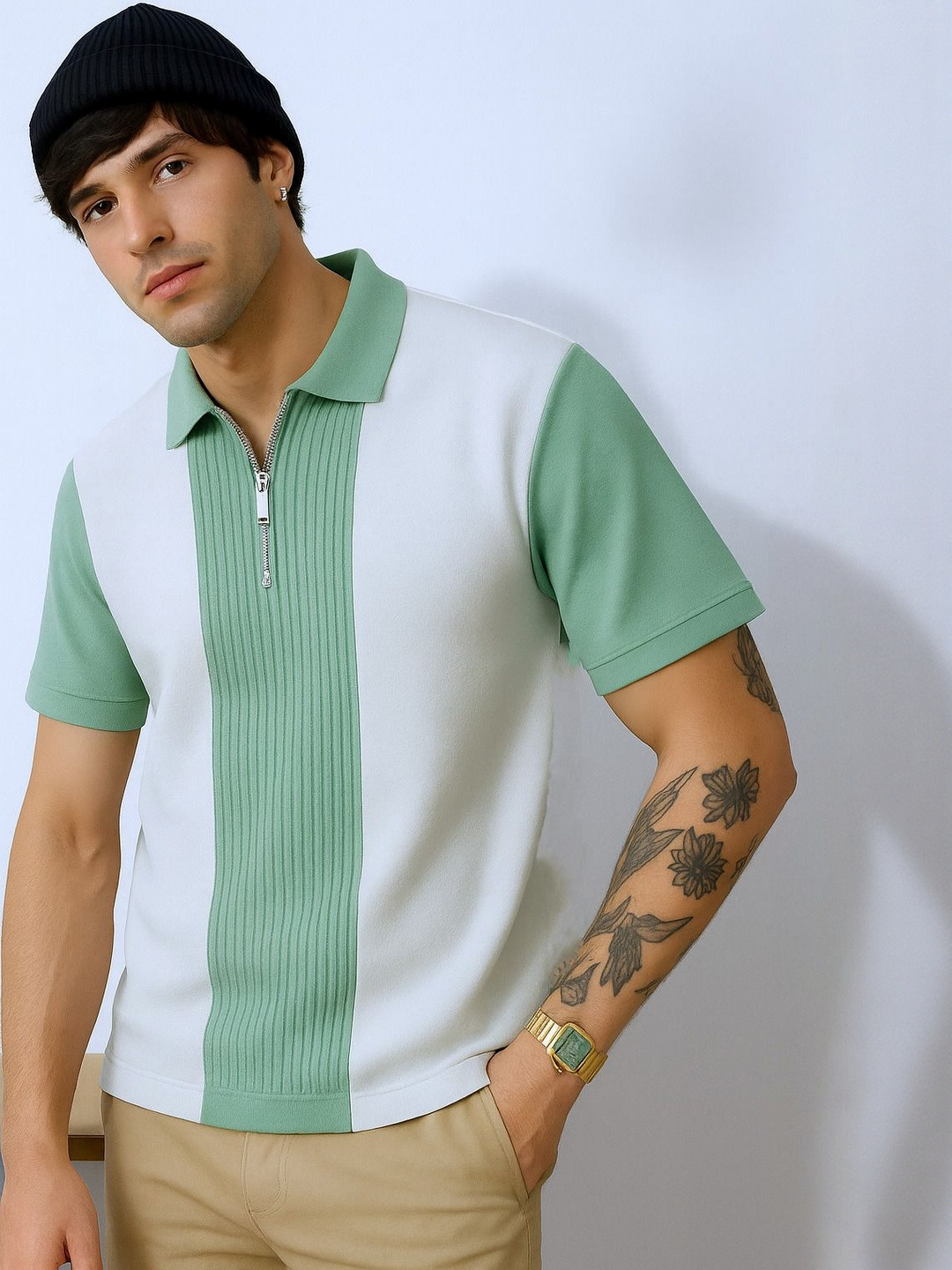 Try This Men Regular Fit Colourblocked Polo Collar Short Sleeve T-shirt