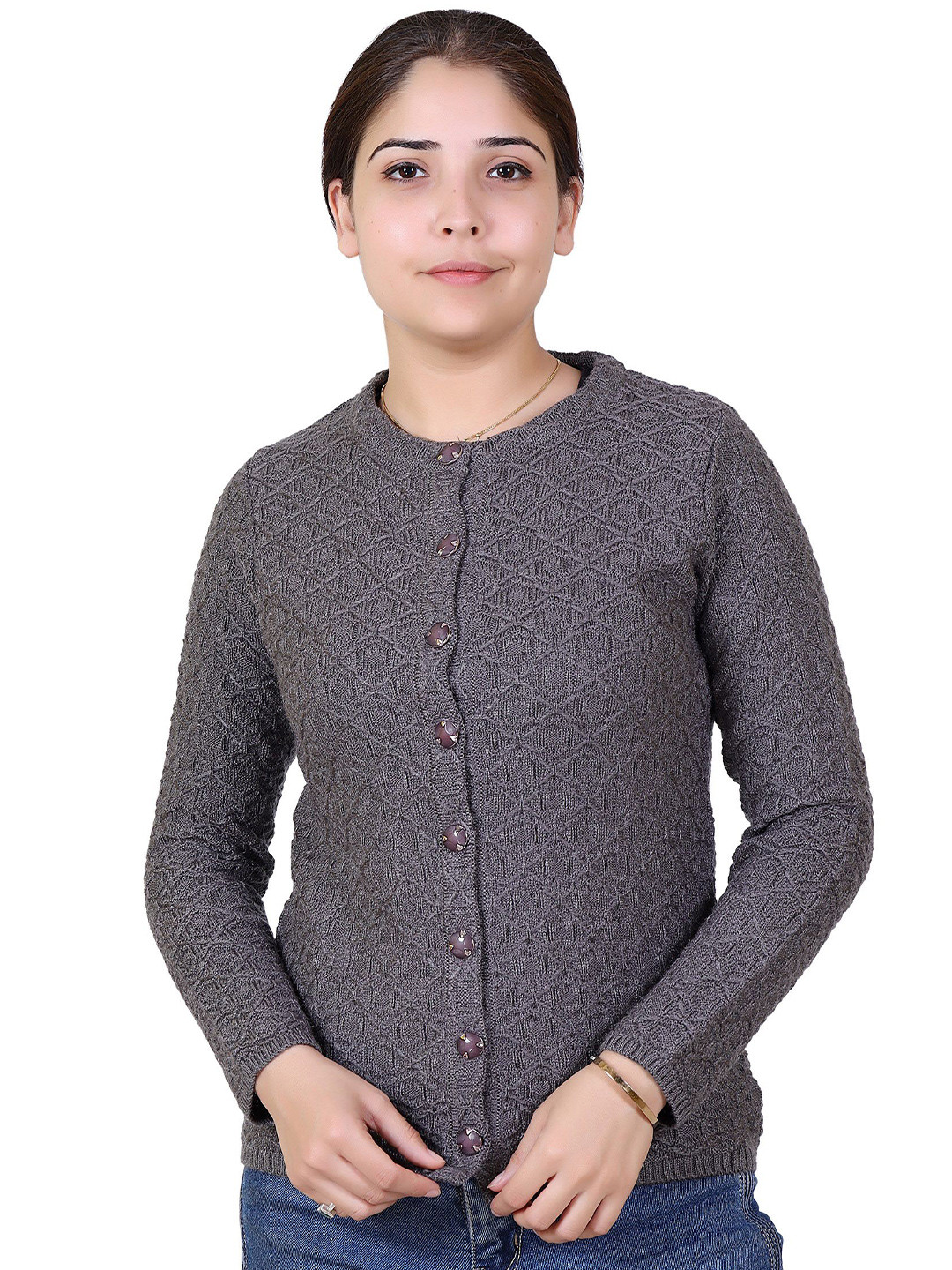 Varenyam Women Grey Designer Woolen Long Cardigan