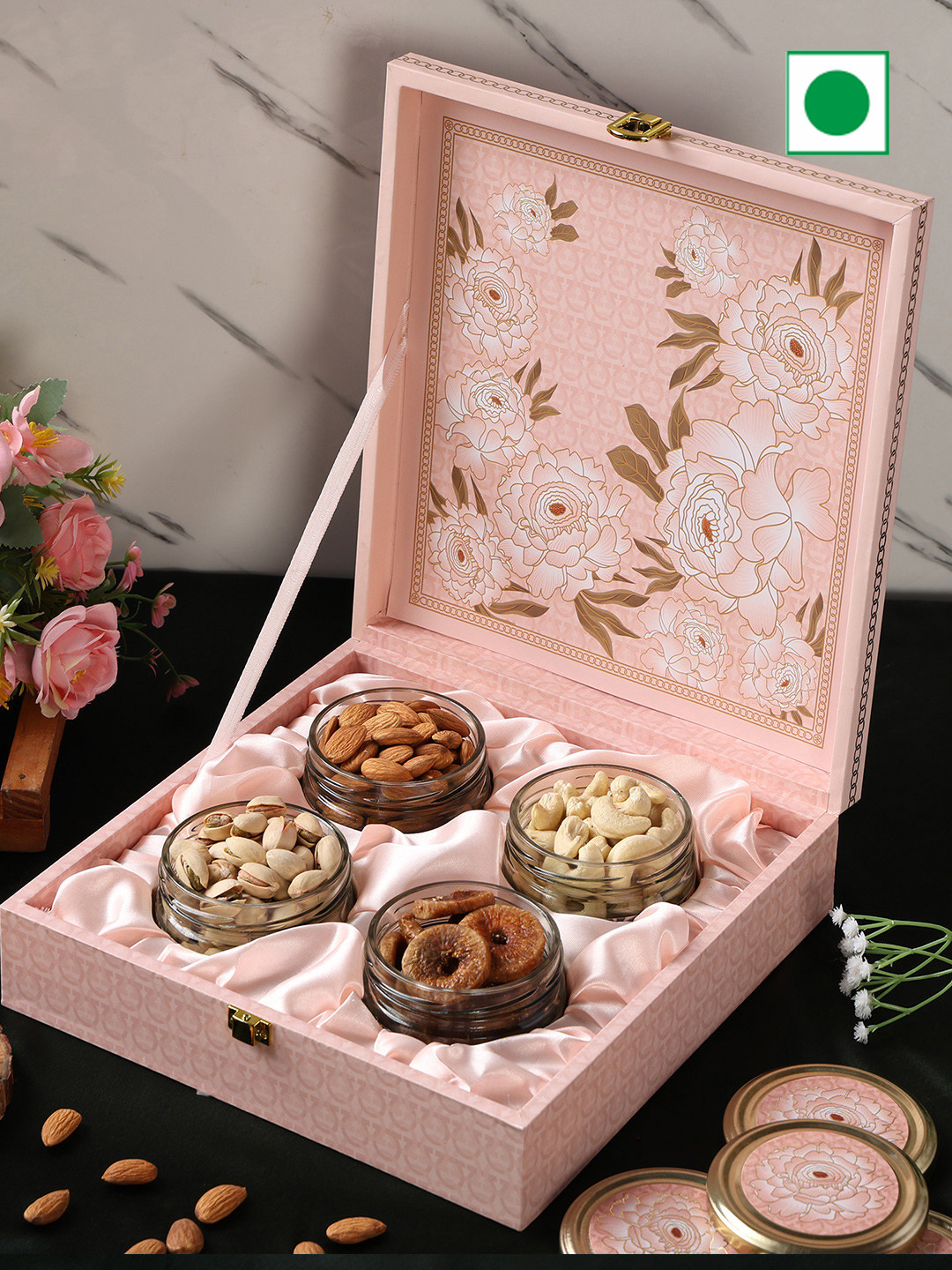 Riwaz Set Of 4 Airtight Jars with Almonds, Cashews, Pistachios & Figs 450g