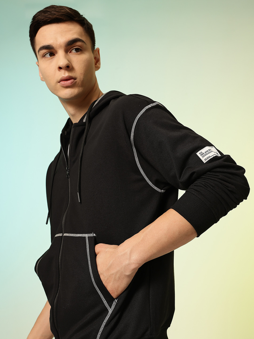 HRX by Hrithik Roshan Hooded Front-Open Lifestyle Sweatshirt with Contrast Stitching