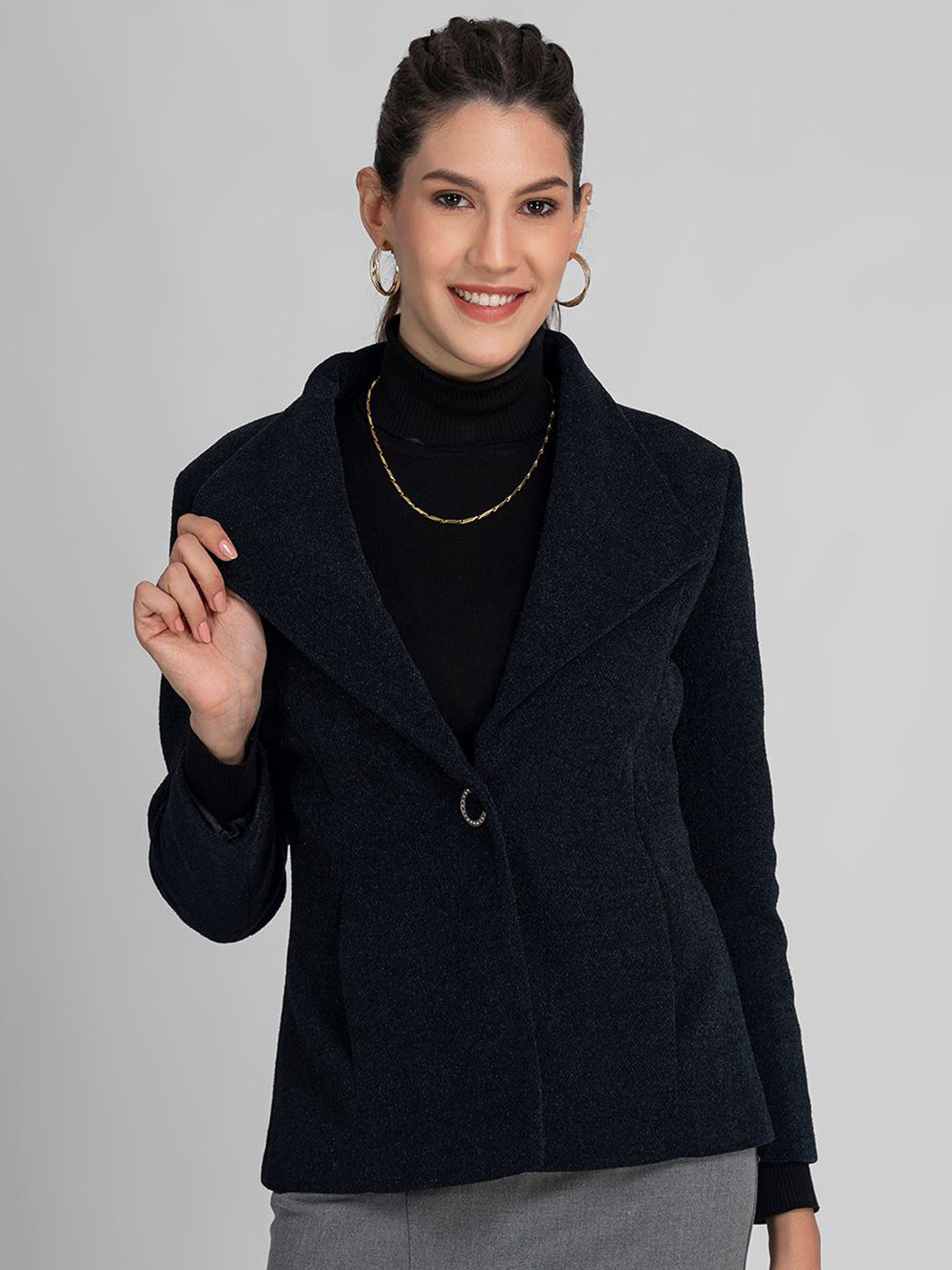LURE URBAN Women Self-Design Notched Lapel Single-Breasted Winter Overcoat