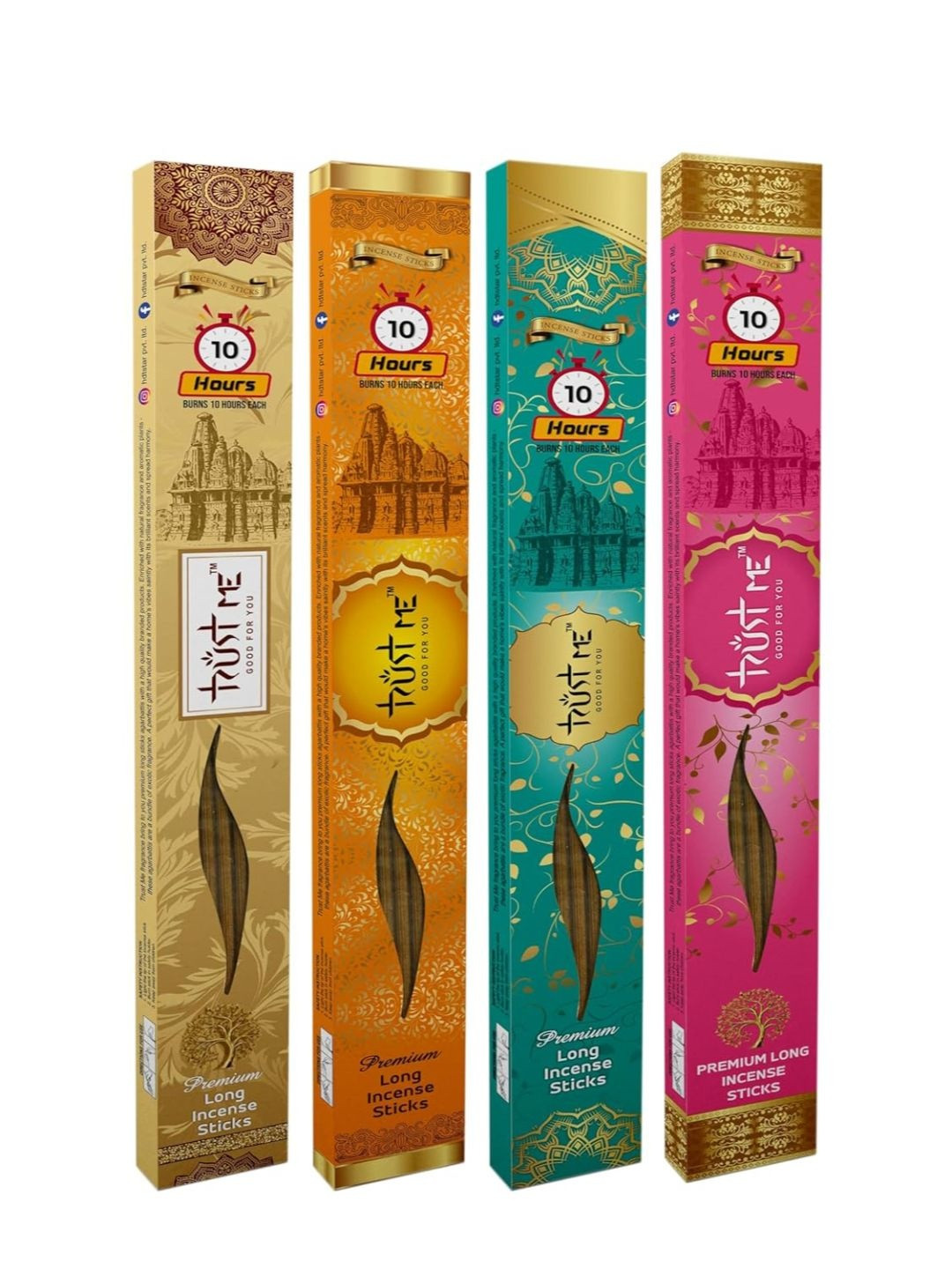 TRUST ME 4 Pieces Brown & Green Premium Mixed Fragrance Wooden Incense Sticks