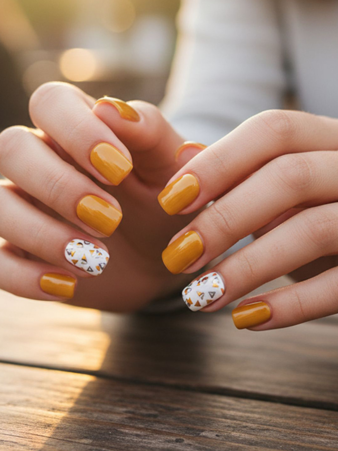 LICK 30 Pcs Glossy Pattern Fake Reusable Artificial Press On Nails - Yellow