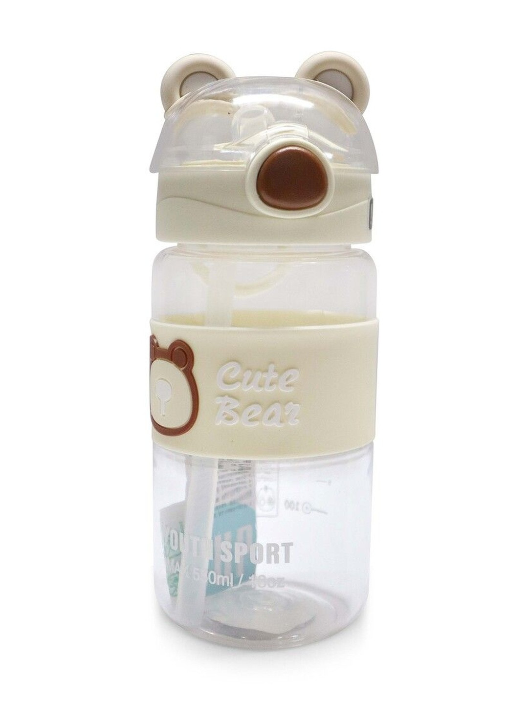 Lifaura Kids Cream & Brown Flip Top Sipper Water Bottle With Straw 550 ml