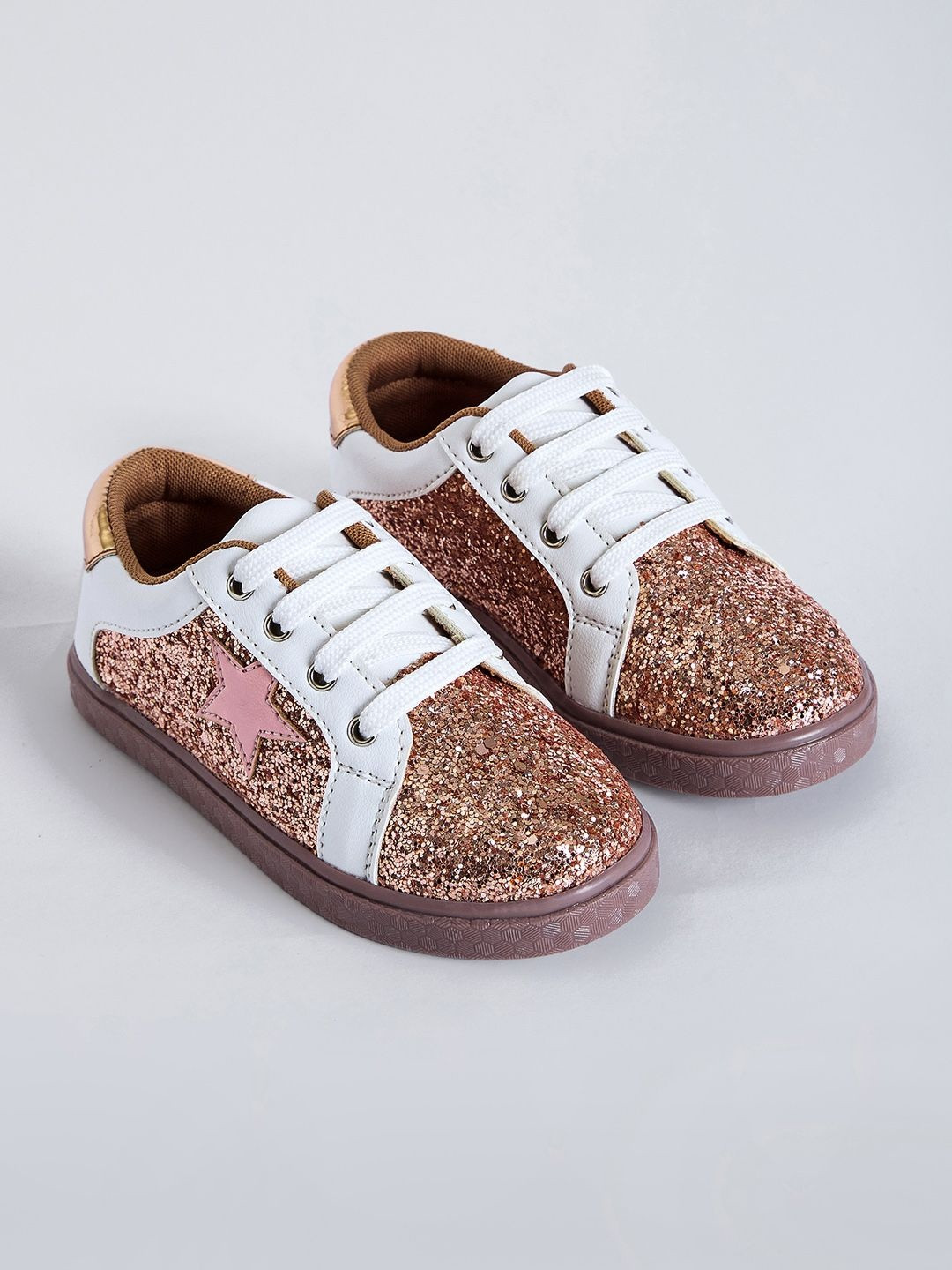 Hopscotch Girls Glitter Embellished Round Toe Lace-Ups Sneakers