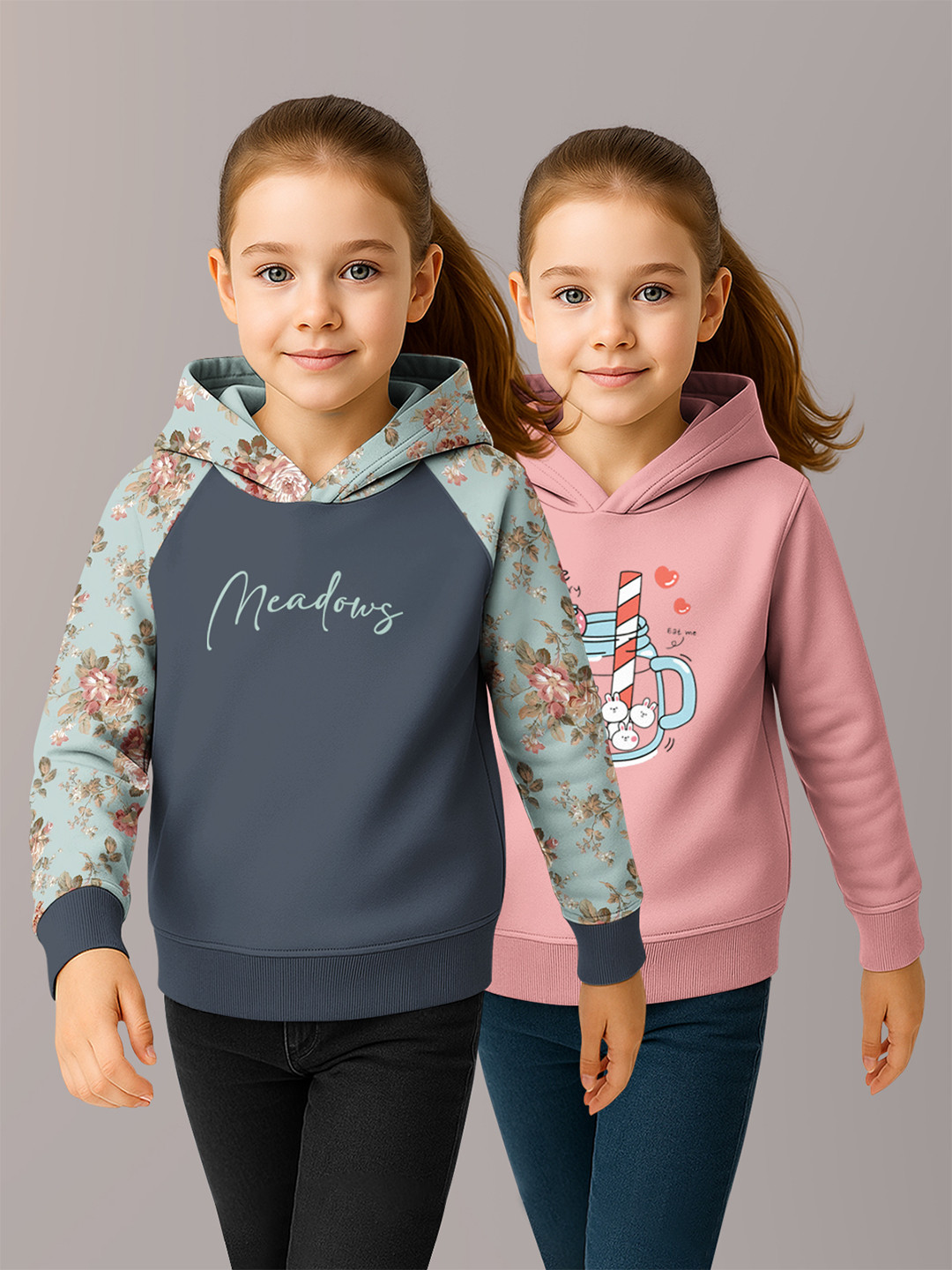 HELLCAT Girls Pack Of 2 Graphic Printed Hooded Pullover Sweatshirt