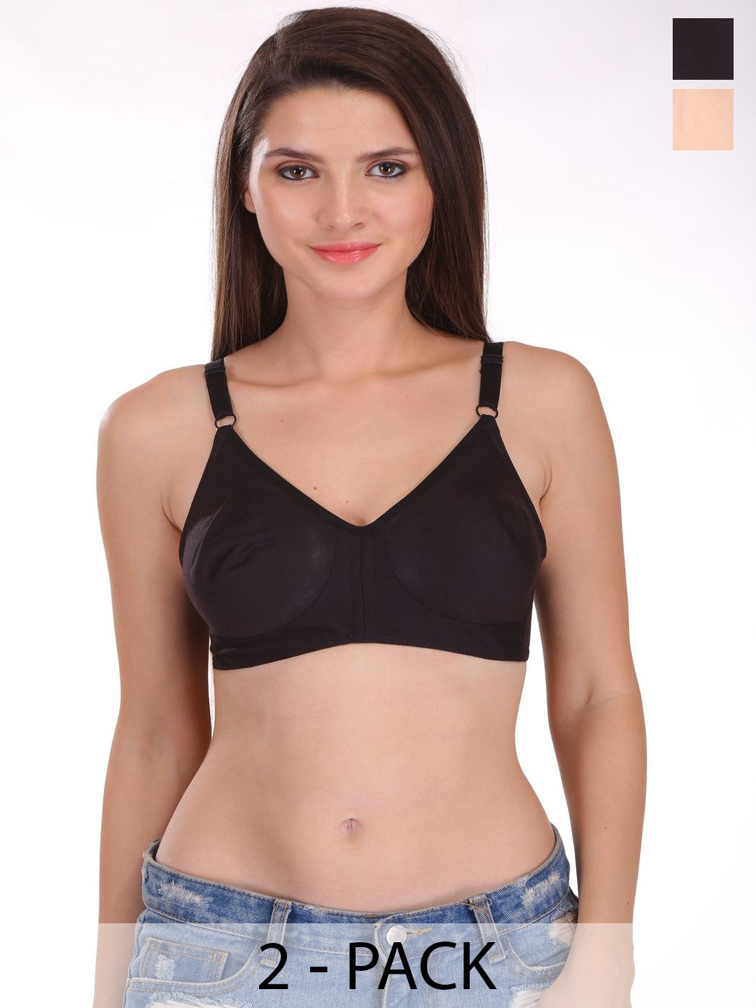 FEATHER LINE Pack of 2 Solid Non Wired Non Padded Full Coverage Bra