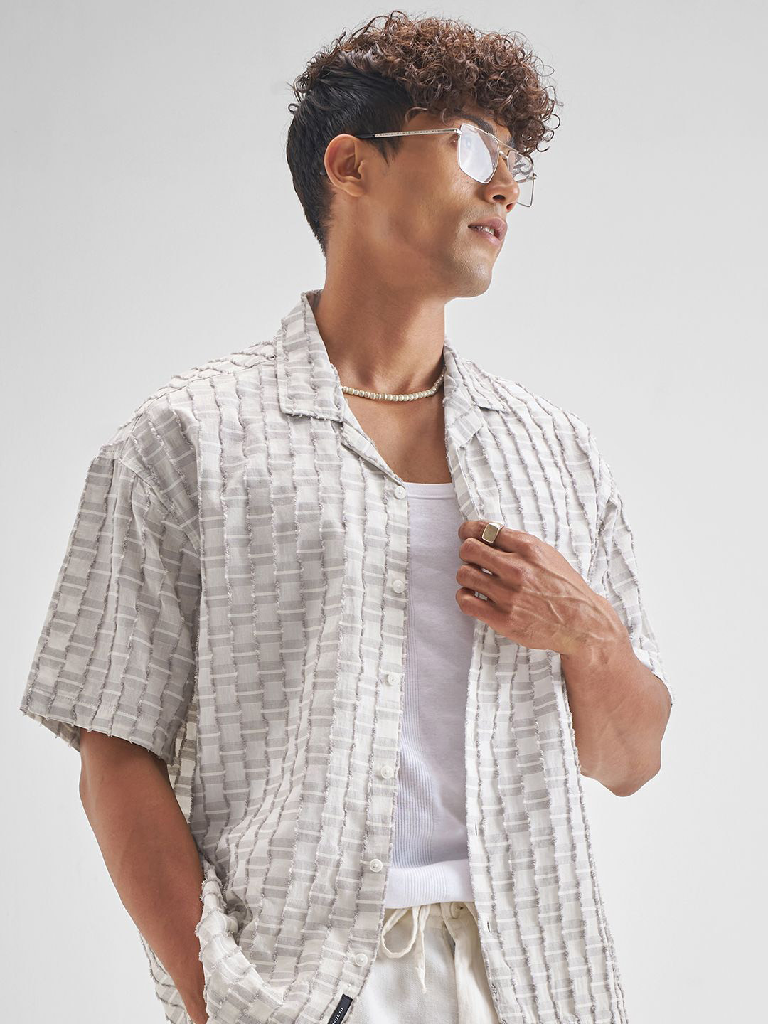 HIGHLANDER Oversized Cut Boota Textured Cotton Casual Shirt