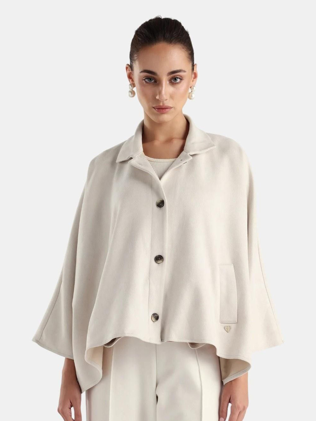 RAREISM Women Macqua Light Beige Suede Spread Collar Boxy Fit Jacket