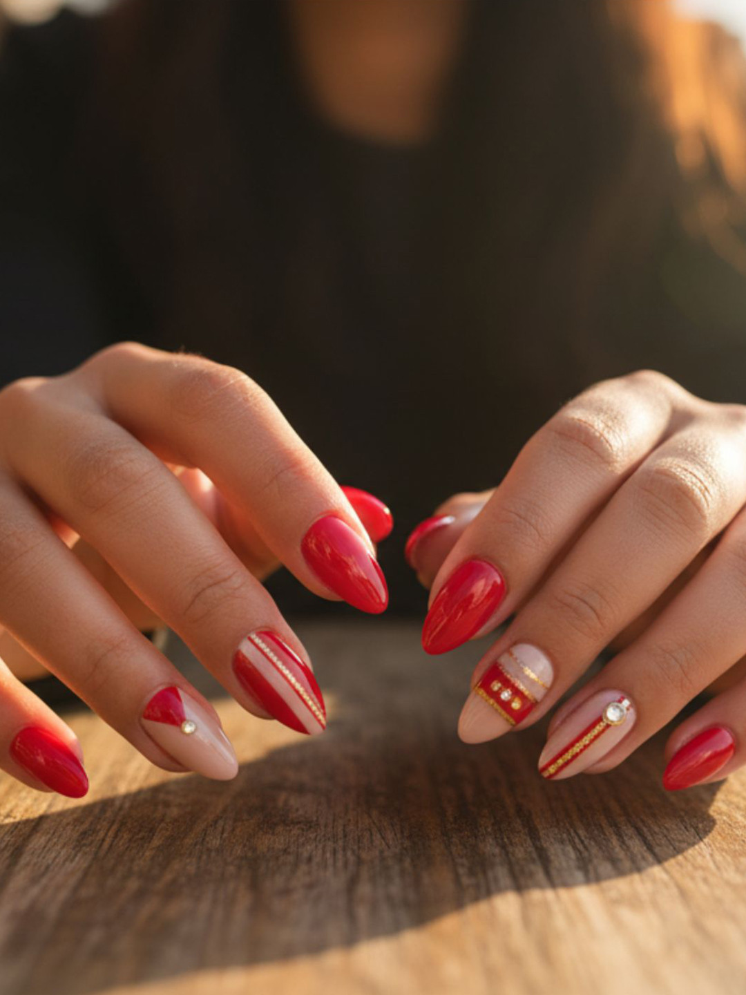 LICK  28 Pcs Reusable Glossy Pink & Red Acrylic Nail Artificial Nail Set