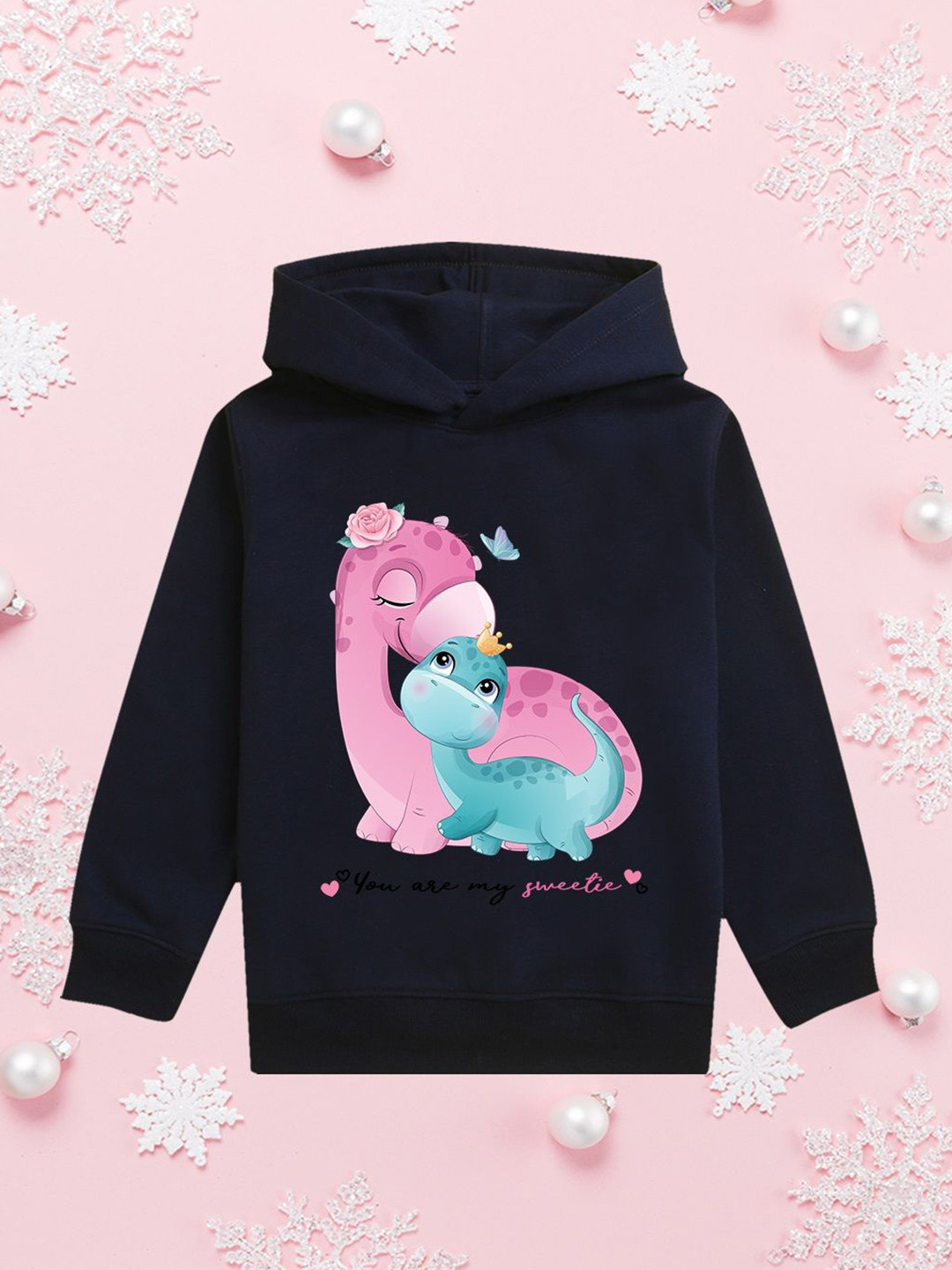 NUSYL Girls Cute Dino Printed Hooded Sweatshirt