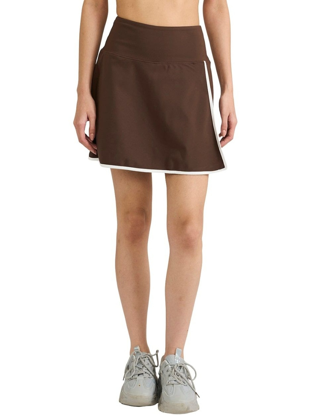 Hunnit Women 4-Way Stretchable Skorts with Wide Waistband Inbuilt Shorts & 2 Side Pockets