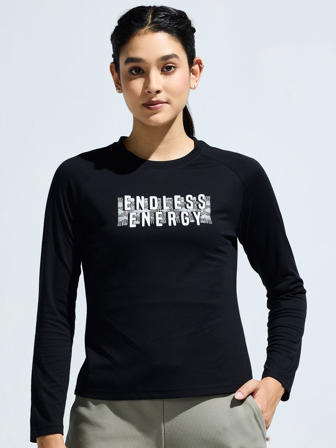 DOMIN8 Women Long Sleeve Graphic Print Stretchable Sports T-Shirt