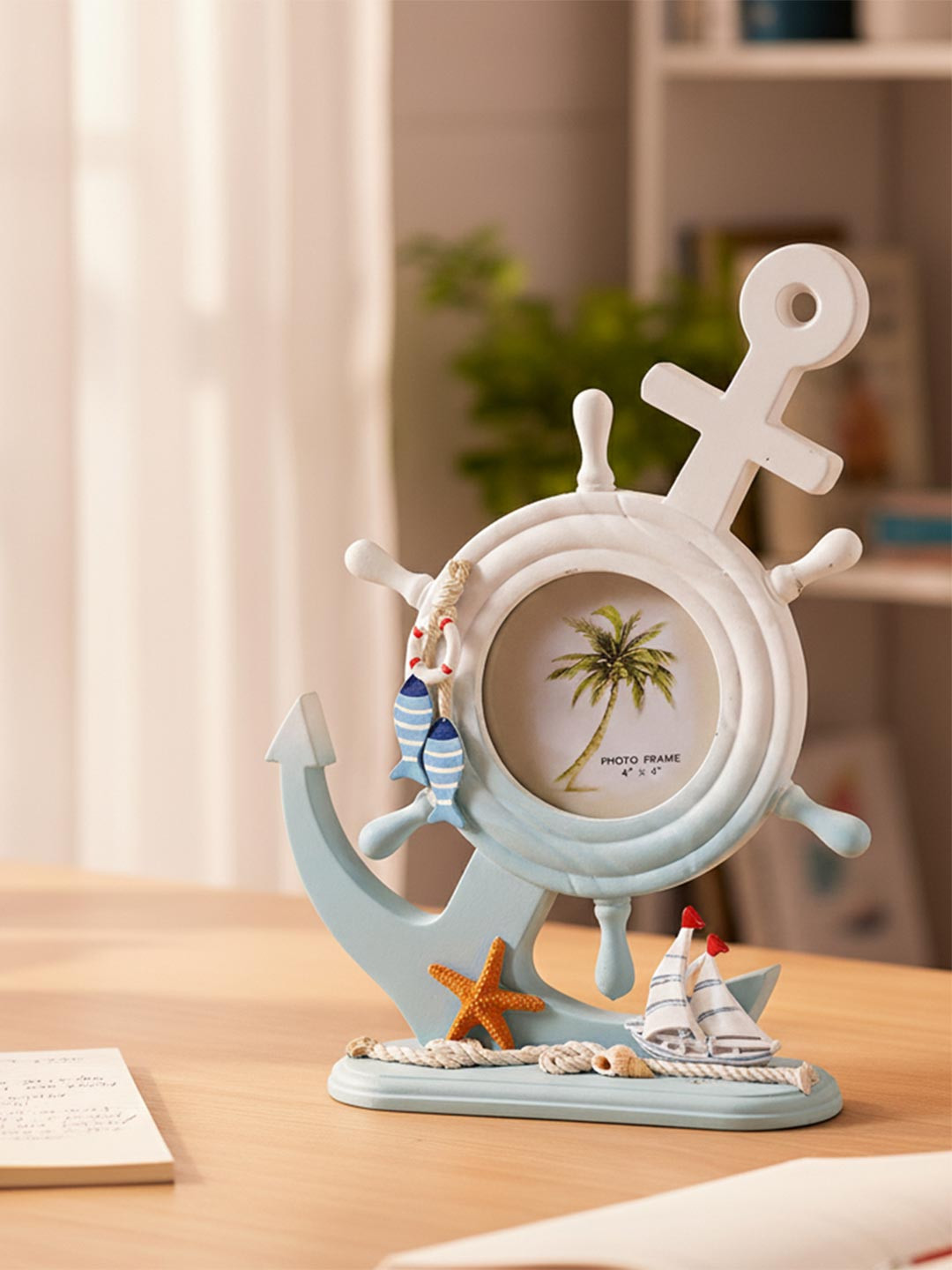 AARVI DECOR STUDIO White Anchor & Ship Wheel Table Photo Frame