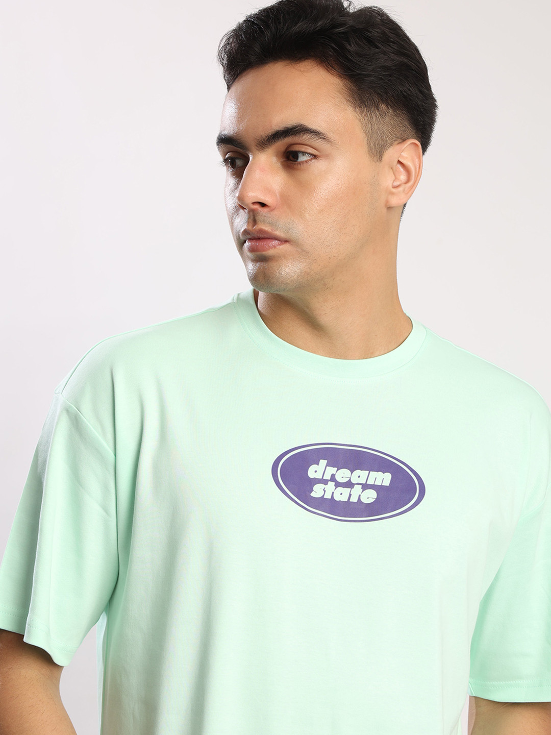 Bene Kleed Men Green Typography Printed Round Neck Oversize T-shirt