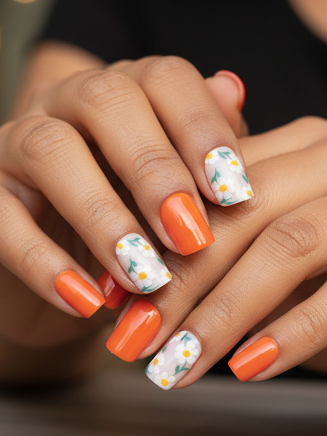 LICK Press Premium Series12 Pcs Orange Glossy French Manicure Reusable Artificial Acrylic Nails