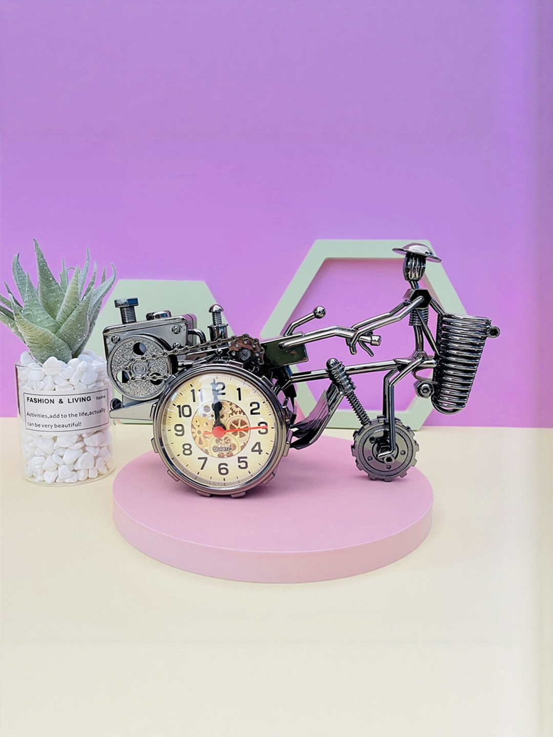 Flenzy Black & Yellow Tractor Shaped Round Vintage Alarm Clock