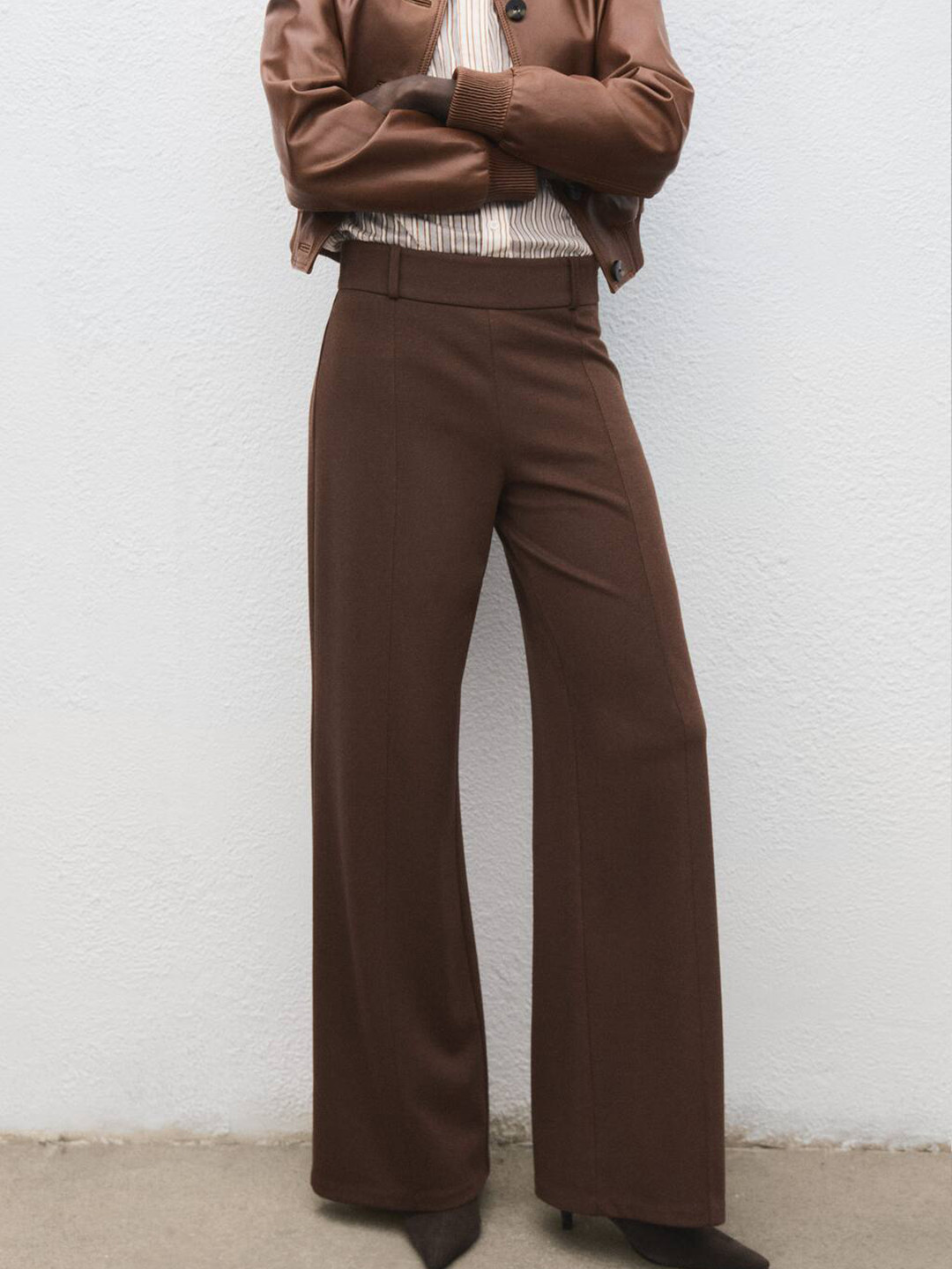 MANGO Women High Waist Wide Leg Trousers