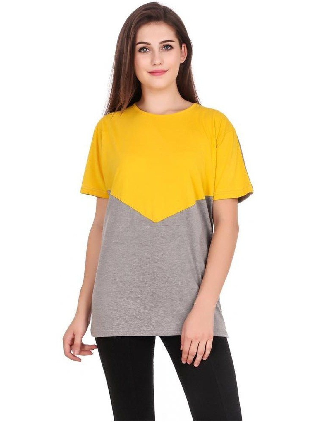 LA CHIC PICK Women Colourblocked Oversized Round Neck Short Sleeves T-shirt