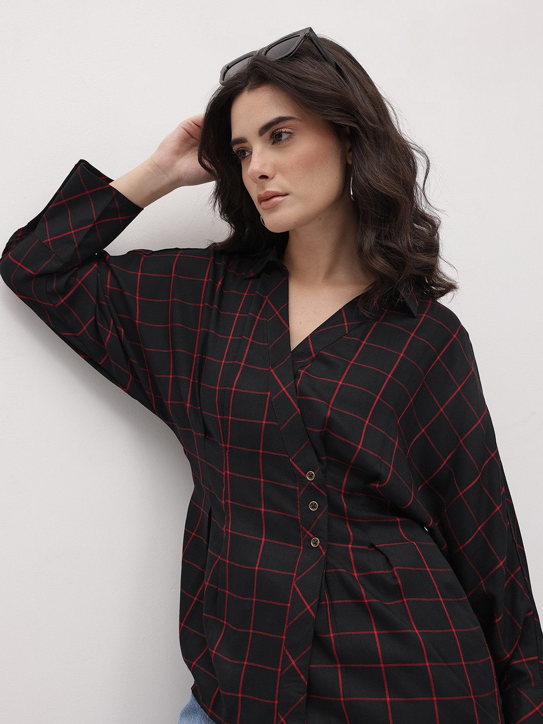 The Roadster Life Co. Classic Windowpane Checked Double-Breasted Twill Weave Casual Shirt