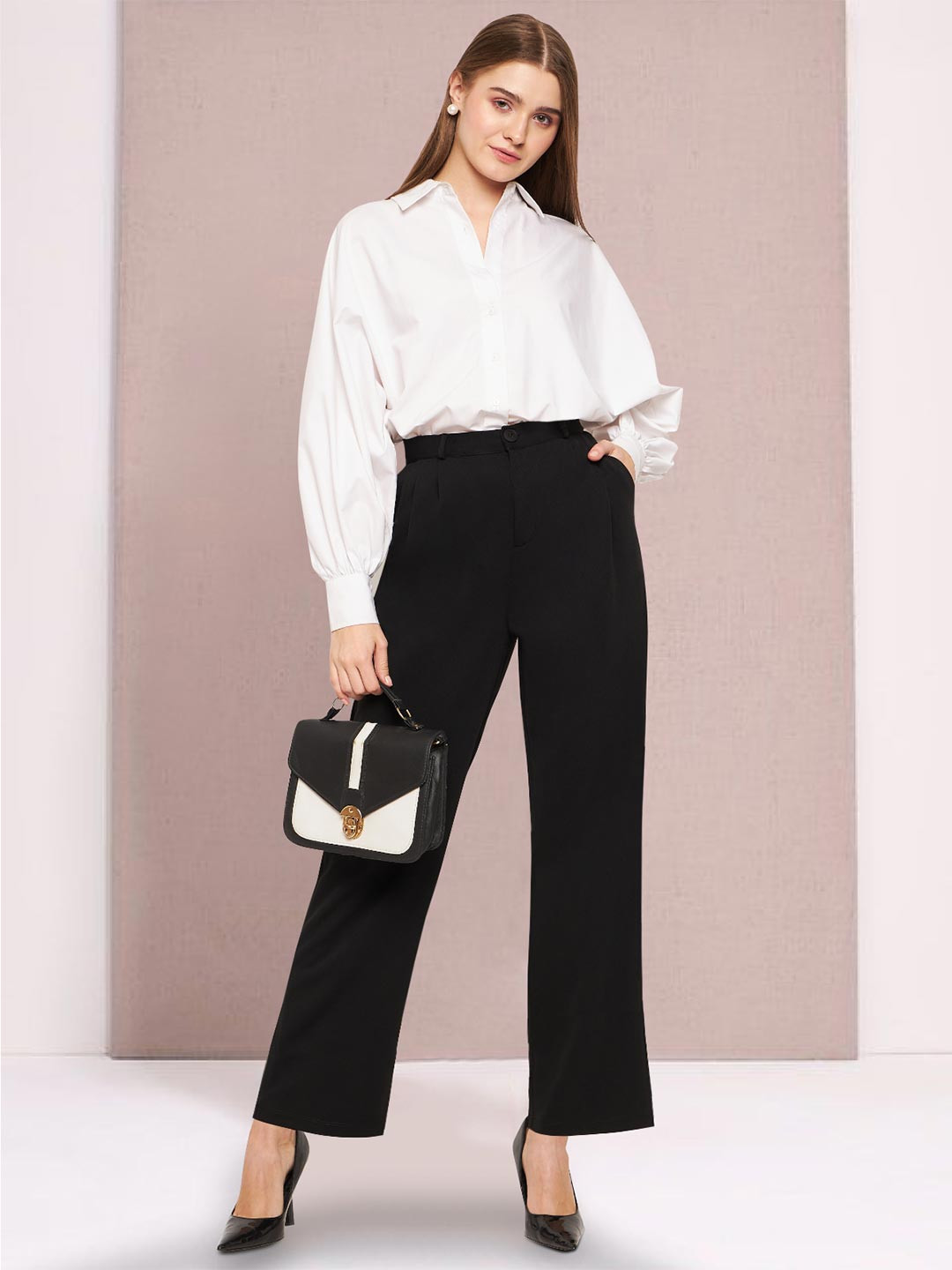 Martini Women High-Rise Smart Straight Fit Pleated Plain Regular Trousers