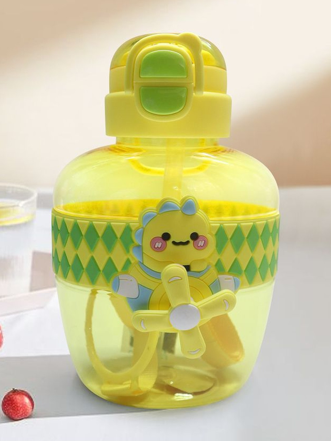 Lifaura Kids Yellow & Green Flip Top Sipper Water Bottle With Straw 550 ml