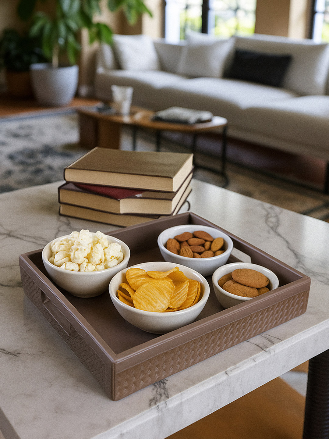 AARVI DECOR STUDIO Brown Faux Leather Rectangular Serving Tray