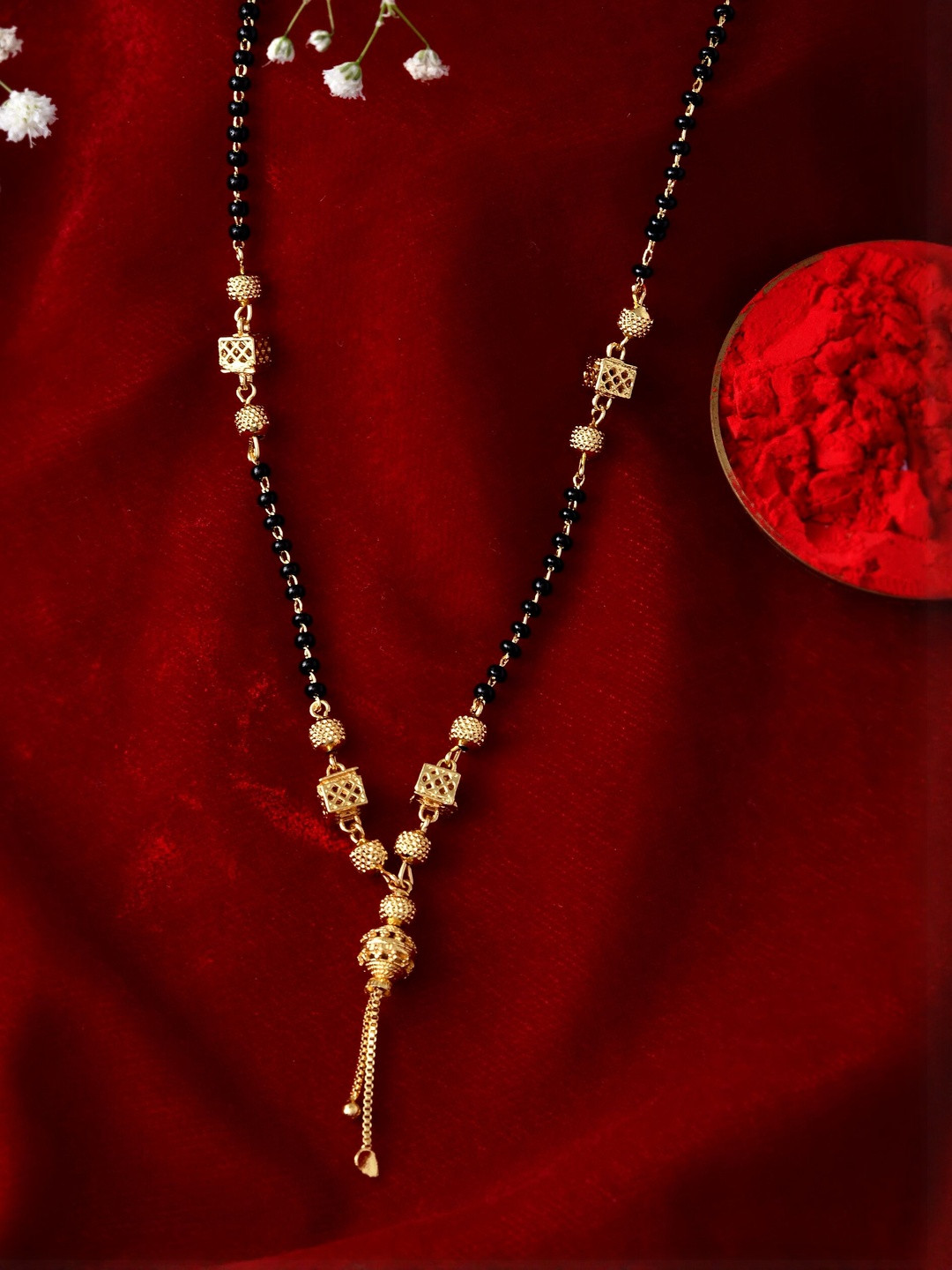 Jewels Nest Stainless Steel Gold-Plated Stones Studded & Beaded Double-Strand Mangalsutra