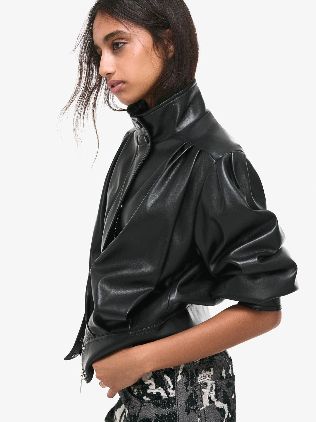 Bershka Women 80s leather effect jacket Bomber Jacket