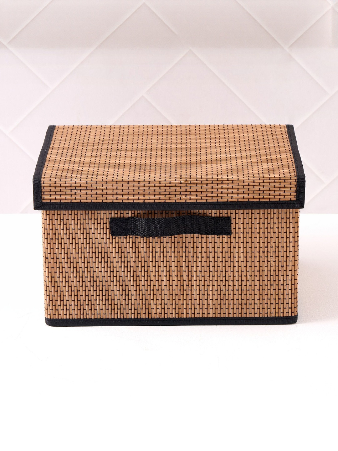 Home Centre Wilton Macy Brown & Black Bamboo Foldable Storage Basket With Lid