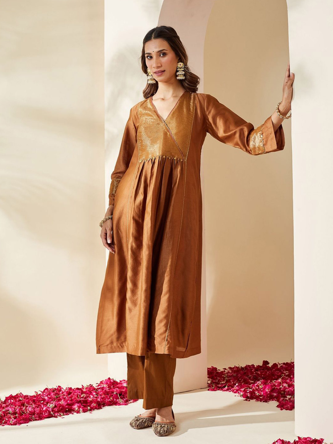 Mushio Women V-Neck Gotta Patti Long Sleeves Cotton Anarkali Kurta