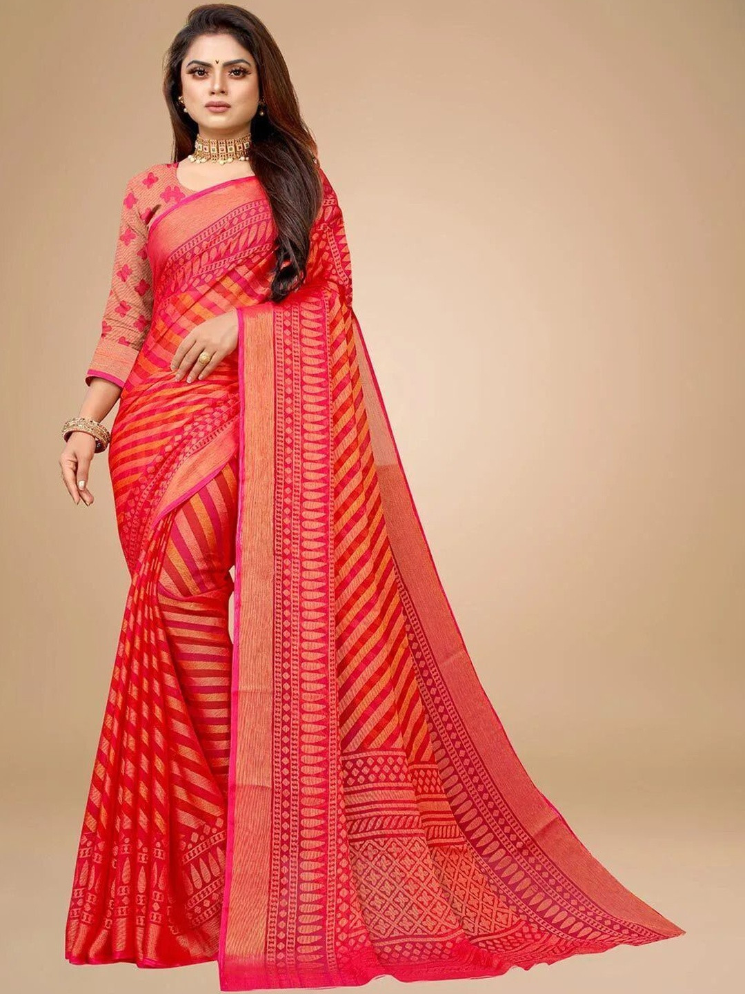 GHAN SALS Leheriya Brasso Mysore Silk Saree With Blouse Piece