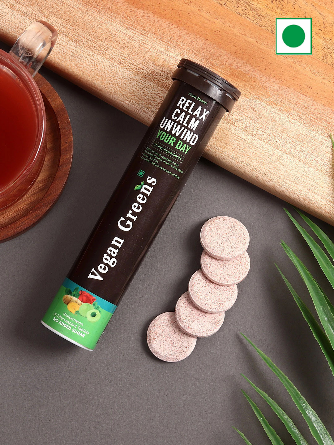 Vegan Greens Set Of 2 Relax Calm Unwind Your Day Calm Stress Tablets - 25 Tablets Each