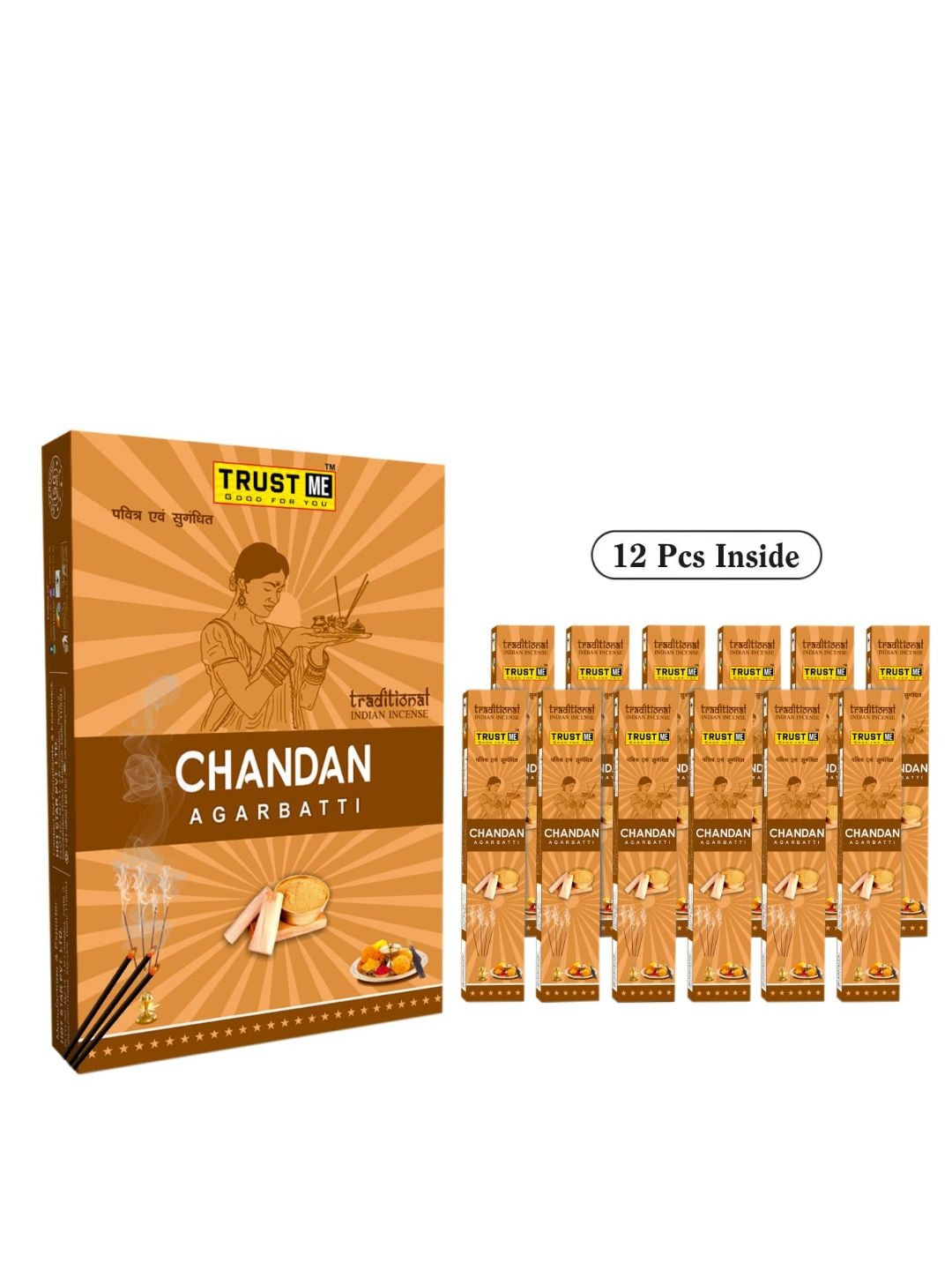 TRUST ME 12 Pieces Brown Premium Mixed Fragrance Wooden Incense Sticks