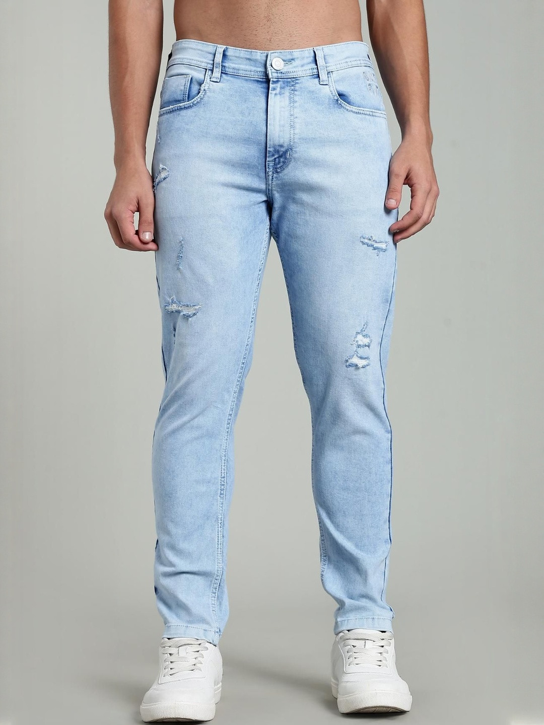 COLOR HUNT Men Comfort Slim Fit Mid-Rise Mildly Distressed Light Fade Stretchable Jeans