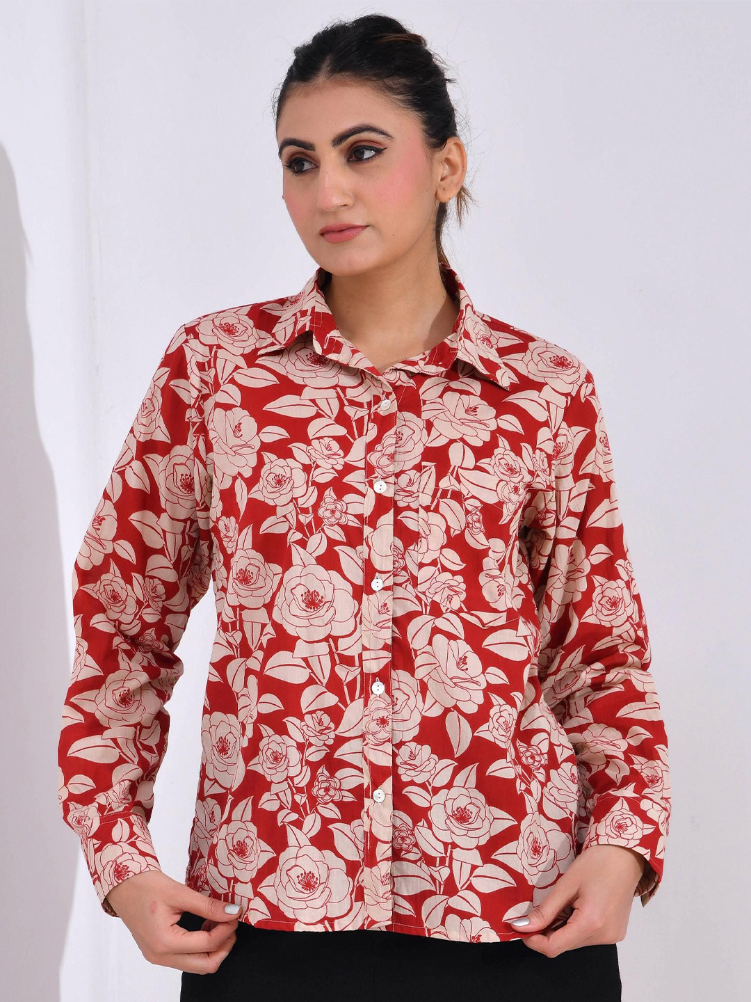 SIDDHO HUM Women Regular Fit Comfort Floral Printed Full Sleeves Casual Shirt