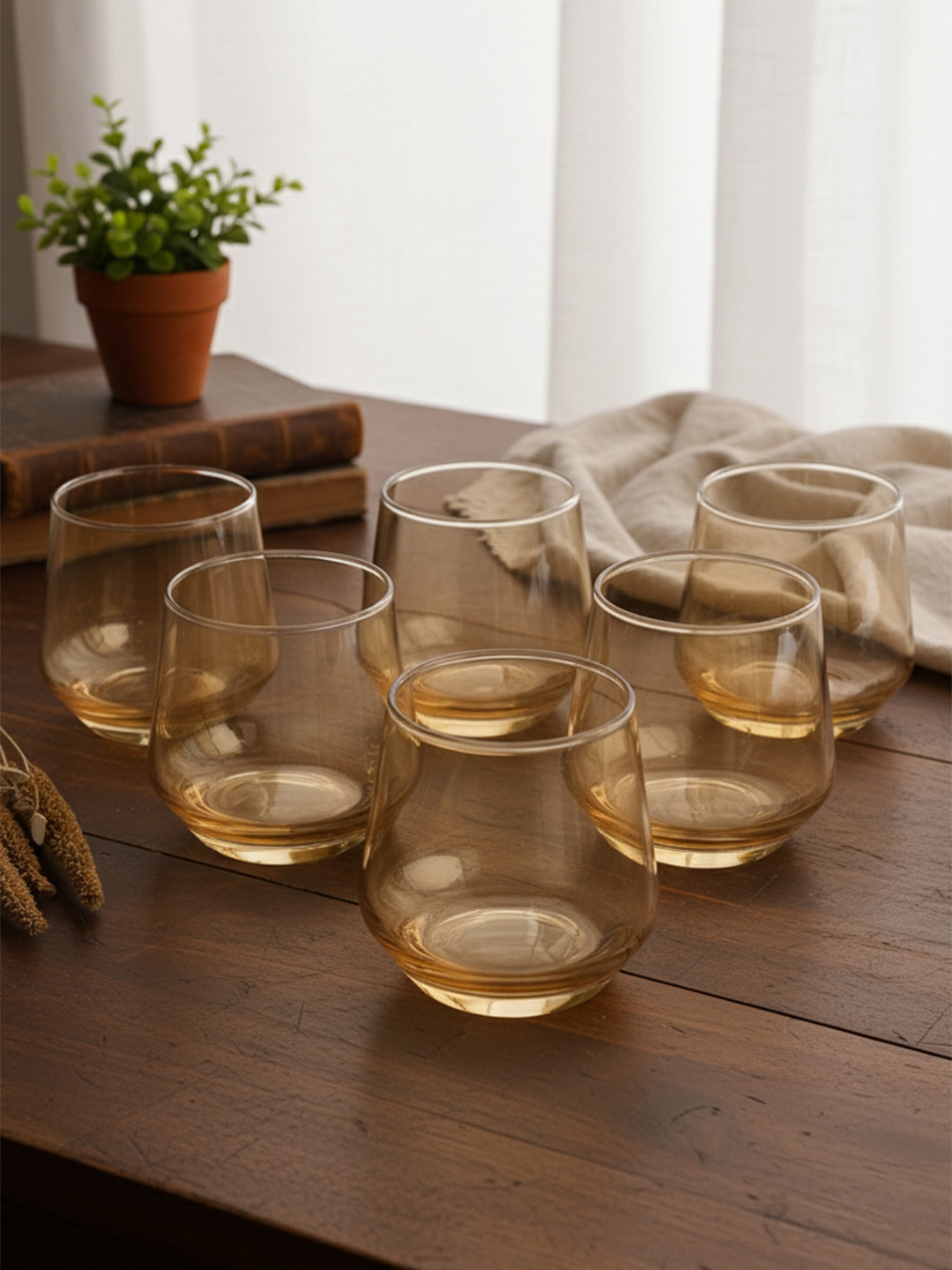 BlackCarrot Yellow 6 Pieces Whiskey Glasses -370 ml