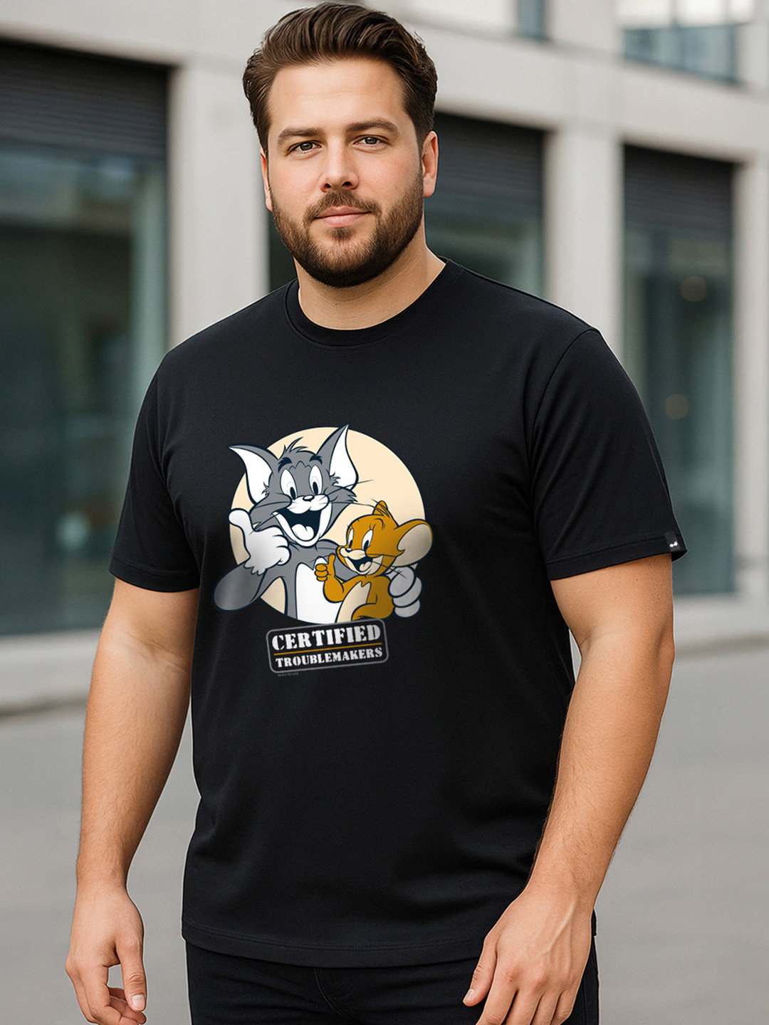Bewakoof Merchendise Men Tom & Jerry Graphic Printed Plus Size T-shirt