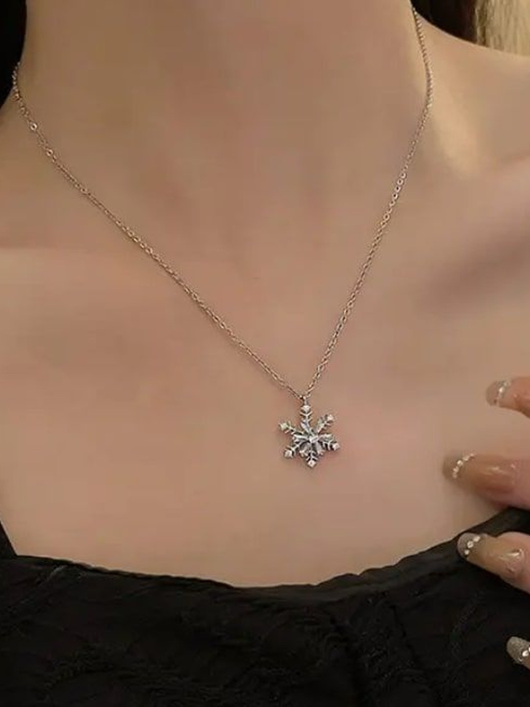 AKISON JEWELS Silver-Plated Cubic Zirconia Studded Pendant With Chain