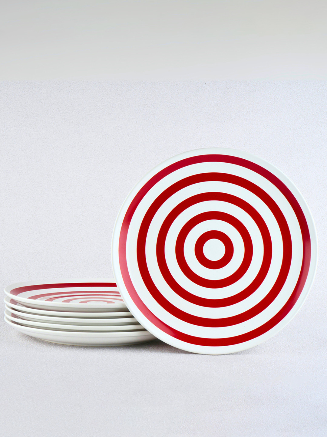 BlackCarrot Red 6 Pieces Printed Dishwasher and Microwave Safe Ceramic Dinner Plates