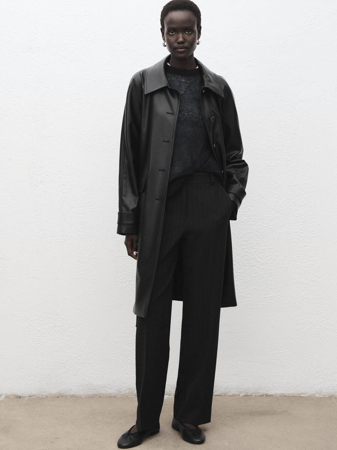 MANGO Faux Leather Raglan Sleeves Trench Coat