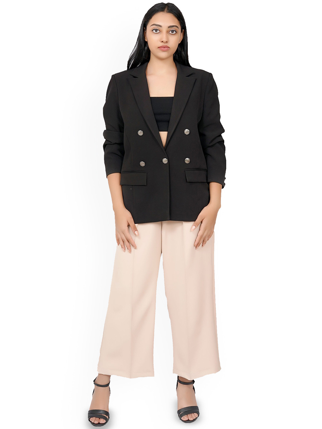 PRET PITAARA Notched Lapel Collar Double Breasted Tailored Fit Blazer