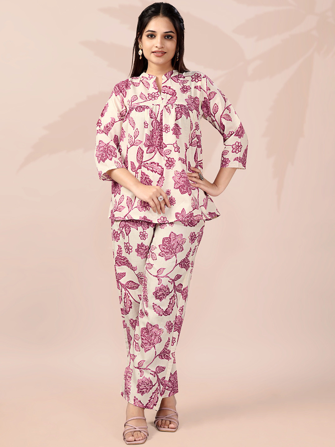 SIMPLYETHNIC Printed Mandarin Collar Tunic With Trousers Co-Ords