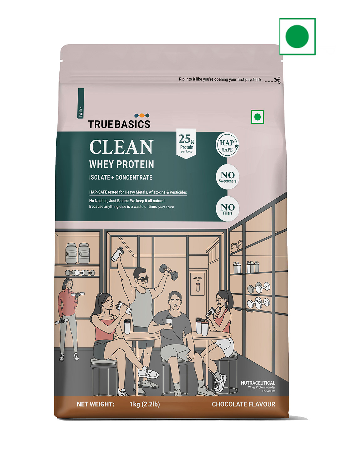 TrueBasics Clean Whey Protein Powder - Chocolate Flavor - 1 kg
